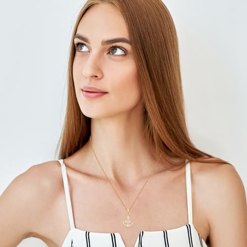 Gold Plated Rhinestone Flower/Anchor Pendant Necklace, Rhinestone Pendant Necklace Vacation Jewelry Gift for Women Girls4