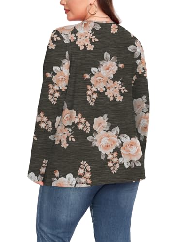 Women's Plus Size Top Henley Neck Shirt Long Sleeve Button Front Round Neck Tee Basic Ladies Loose Fit T Shirt3