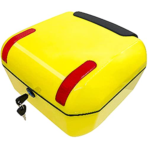 Rectángulo motocicleta Top Box scooter casco tronco caja de cola con montaje universal Hardware noche advertencia luz y seguridad bloqueo tronco caso superior (amarillo)
