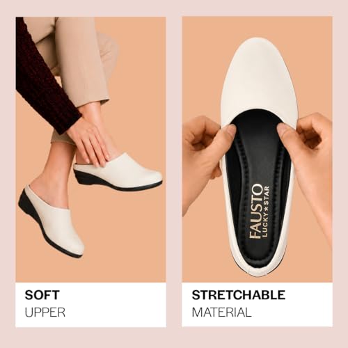 Image of FAUSTO Women Formal Back Open Platform Wedge Heel Slip‑On Mule Shoes | Stylish Office Footwear | Comfortable Fashion Shoes