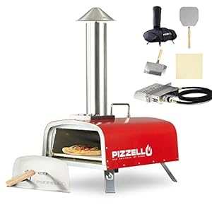 PIZZELLO 12″ Outdoor Pizza Oven Propane & Wood Fired Pizza Maker Multi-Fuel Pizza Ovens with Gas Burner, Wood Tray, Stone, Pizza Peel, Cover, Forte Gas (Red)