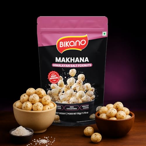 Image of Bikano Makhana Himalayan Salt | Prepared in Olive Oil | Roasted Foxnut | Crunchy Light Snack | Ready to Eat | 50g Pack (Pack of 3)