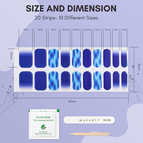 Makartt Semi Cured Gel Nail Strips Gel Nail Polish Sticker Gel Nail Stickers Glossy Full Nail Wraps For Women With Nail File, Nail Wipe And Wood Stick Easy & Quick Nail Art 20 Strips（Blue Blooming） #TOP4
