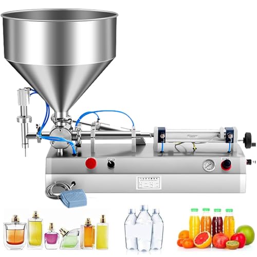 LXPINGMM Industrial Paste Filling Machine,Pneumatic Filling Machine for Thick Liquids & Creams,Horizontal Type with Easy-Clean Design,with Vertical Mixing Hopper 40ml