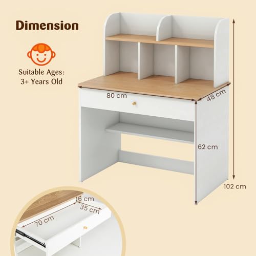 Bureau enfant 80x48 avec rangement 5 cases, LIFEZEAL