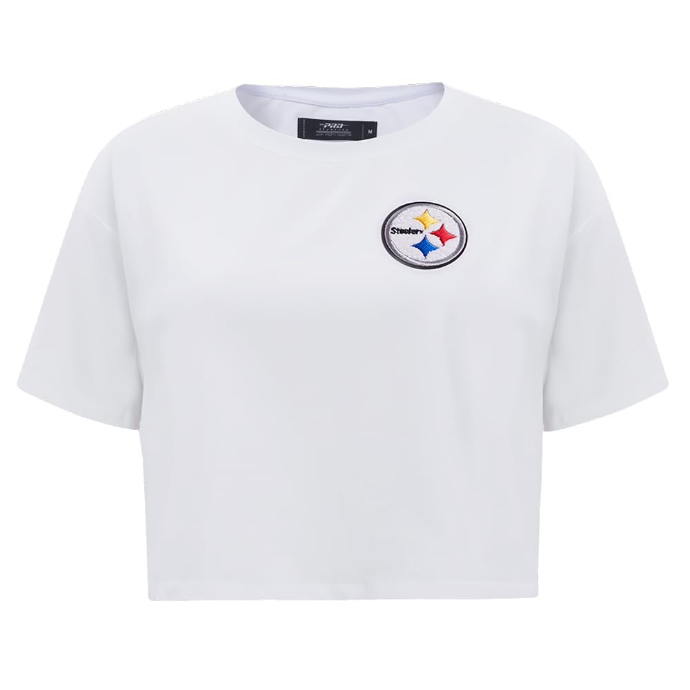 Pro Standard Womens NFL Pittsburgh Steelers Classic Chenille Short Sleeve Boxy Tee White 2XL