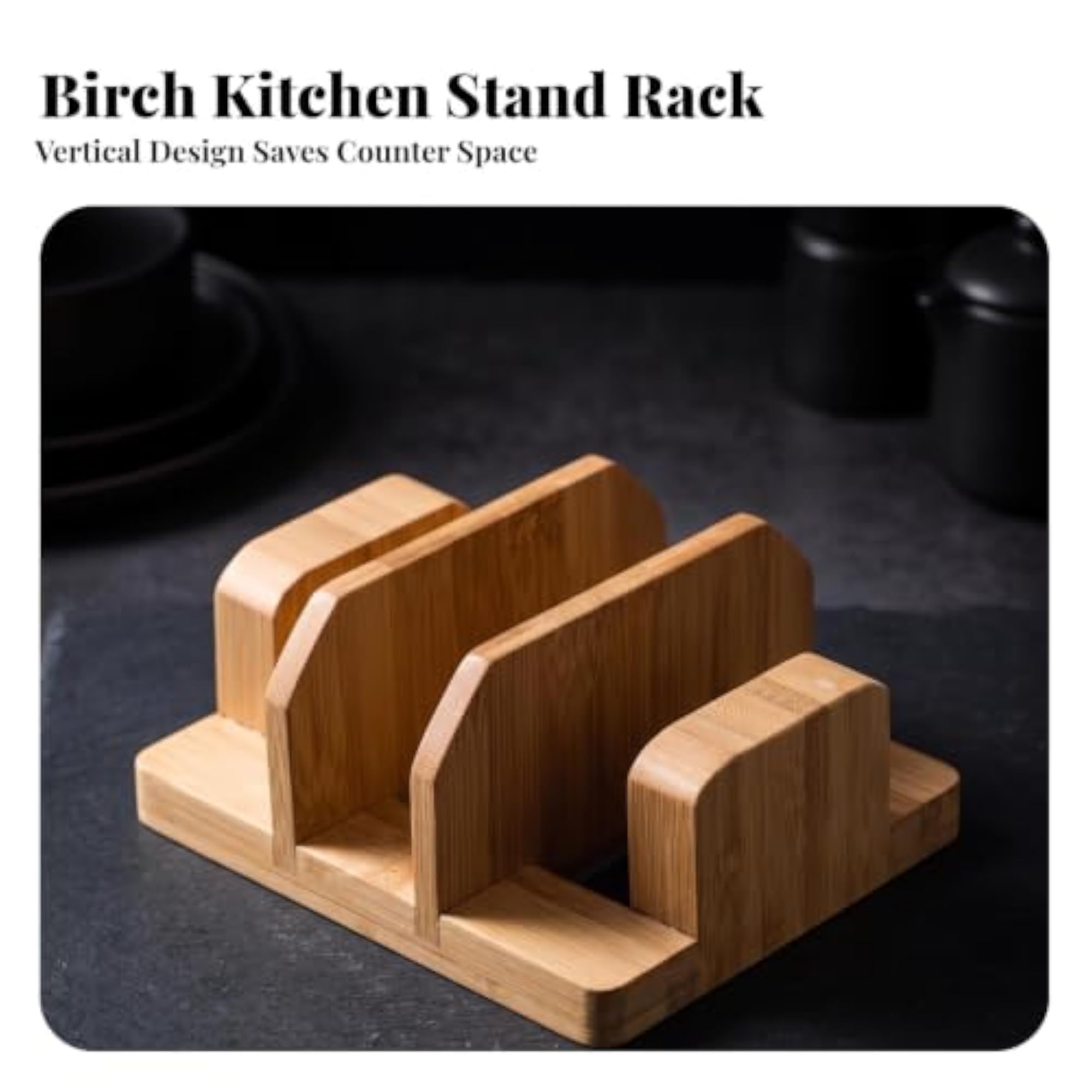 Space-Saving Bamboo Kitchen Board Rack, Multiple Divider Slots