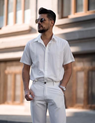 COOFANDY Men's Cuban Guayabera Shirts Casual Short Sleeve Button Down Shirt Summer Beach Vacation Shirt2