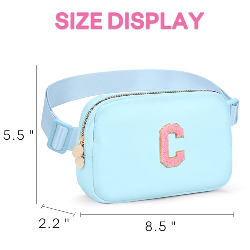 Image of mibasies Initial Fanny Pack for Girls, Birthday Gifts for 4 5 6 7 8 9 10 11 12 13 Teen Girl - Cute Personalized Trend Stuff - Light Blue C
