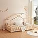 [en.casa] Treviolo Children's House Bed 120 x 200 cm With Fall-Out Protection - Wooden Frame With Slatted Frame, Play Bed, Pine Wood, Wood Colours