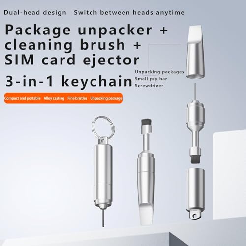 Image of Tobo 3 in 1 Multi-Functional Key Chain Package Opener Cleaning Brush SIM Card Removal Tool Multitool for Package Opening Device Cleaning and Phone Card Removal Tool Using Robust (Silver)