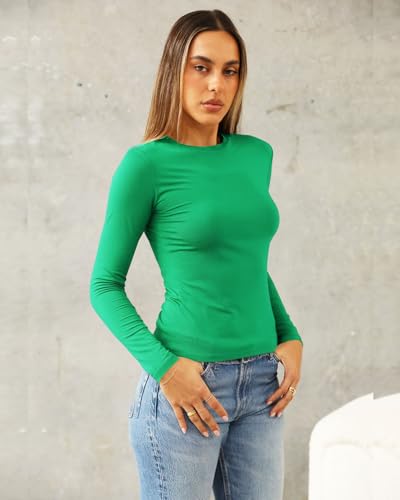 Image of Abardsion Women's Slim Lightweigh Long Sleeve T Shirts | Fall Clothes 2026 Casual Basic Crewneck Going Out Crop Tops Y2K