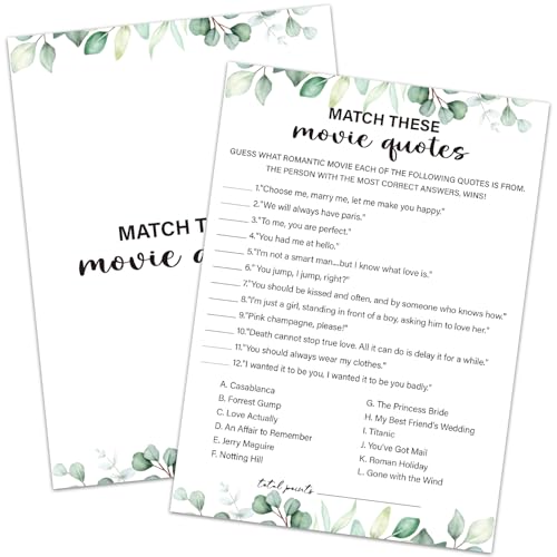 HQLOW Movie Quotes Wedding Shower Game Set (30 Guests)