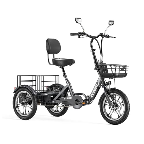 cysum Triciclo eléctrico para Adultos, Bicicleta eléctrica Plegable de 16 Pulgadas Hombre Mujer, batería de 48 V 22 Ah, autonomía de hasta 120 km, Bicicletas eléctricas de Carga