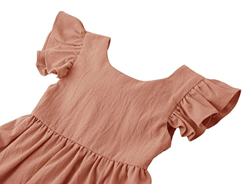 Toddler Baby Girl Cotton Linen Summer Dress Ruffle Sleeve Back Bowknot Kids Beach Dresses3