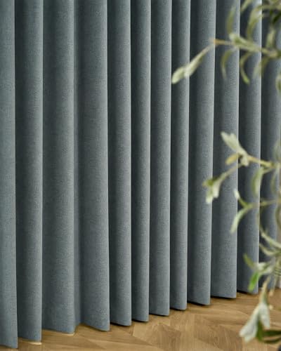 Image of Graywind Motorized Curtains with Track, 100% Blackout Smart Curtains, Hardwired Curtains Compatible with Alexa Google Home Remote Control for Large Windows, Custom Drapes Up to 220 inch, Slate (Denim)