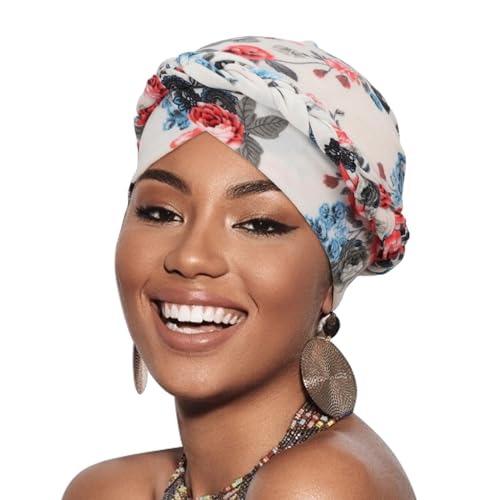 Image of DRESHOW Turban Pre-Tied Twisted Hat Thread African Head Wraps for Black Women Chemo Cancer Cap Braid Hair Cover