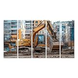 islandburner Bild auf Leinwand Baggerarbeit auf einer Baustelle vor Wohnhäusern im Hintergrund Bilder Wandbilder Poster