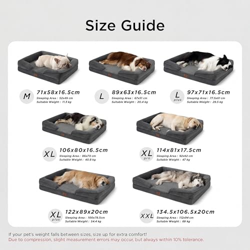 BEDSURE orthopädisches Hundebett Ergonomisches Hundesofa - 89x63 cm Hundecouch mit eierförmiger Kistenschaum für mittlere Hunde, waschbar rutschfest Hundebetten, dunkelgrau