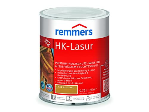 Remmers HK-Lasur 3in1 eiche rustikal, 0,75 Liter, Holzlasur aussen, 3n1: Imprägnierung, Grundierung & Lasur, Holzschutz vor Feuchtigkeit & UV-Strahlung