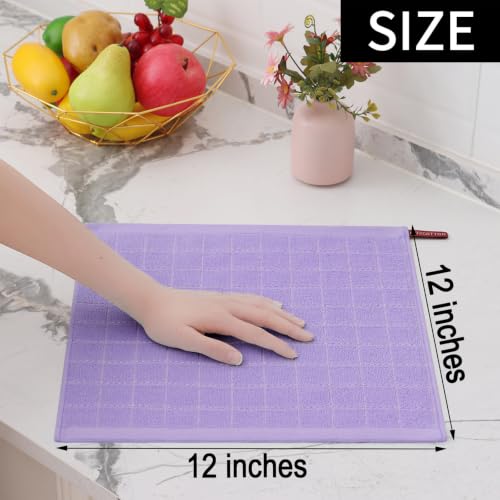 Image of Homaxy 100% Cotton Terry Kitchen Dish Cloths, 12 Pack, Lavender | Ultra Soft and Absorbent, Suitable for Drying and Washing Dishes