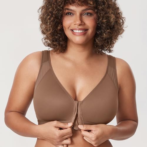 Image of DELIMIRA Women's Full Coverage Front Closure Wire Free Back Support Posture Bra
