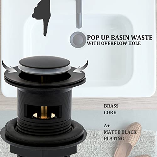 BATHWEST Square Black Basin Mixer Tap with Drain, Brass Bathroom Sink Tap with Pop-Up Waste - Image 4