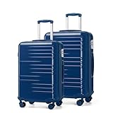 British Traveller Set de 2 Valise Rigide Trolley Bagages, Valise de Voyage avec roulettes 4x360 degrés et Serrure TSA, 64/74cm cm (Marine)