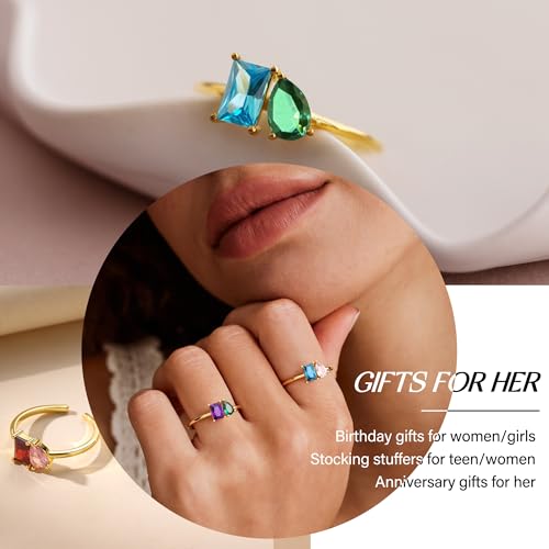 Btysun October Birthday Gifts For Women Birthstone Ring For Teen Girl Dainty Gold Rings With 2 Gemstone Birthday Gifts For Mom Christmas Unique Adjustable Anniversary Wedding Jewelry For Girlfriend Wife thumb #5