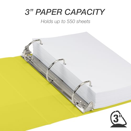 Image of Samsill Durable 3 Inch Binder, D Ring Binder, Customizable Clear View Cover, Lemon Yellow, Holds 625 Pages