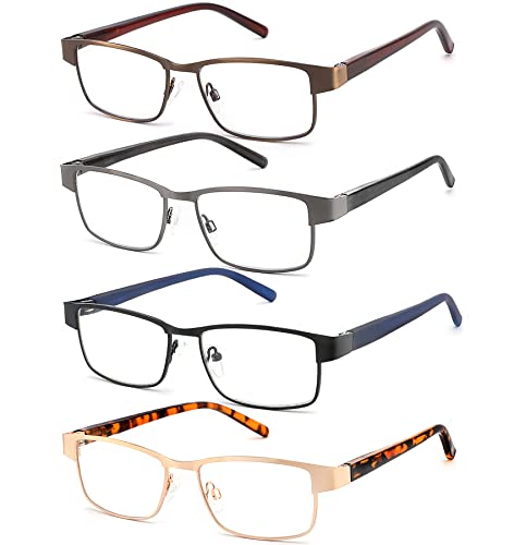 Jjwell 4 Pack Blue Light Blocking Mens Reading Glasses, Metal Computer Readers Glasses For Men With Comfort Spring Hinge, Reduce Eye Strain Dryness Headache, Anti-Uv (Magnification Strength 1.00) #TOP14