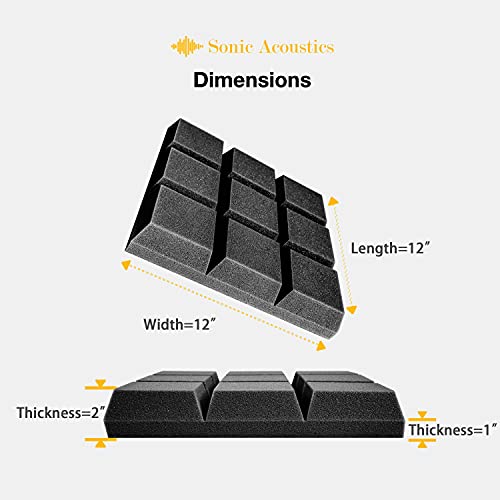 2" X 12" X 12" Acoustic Foam Panels, Beveled 9 Block Tiles, Sound Panels wedges Soundproof Sound Insulation Absorbing (12 Pack, Black) - Image 2