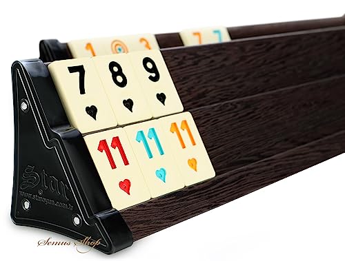 VIP Holz Wooden Rummy Set Okey mit Melamin Steine AHSAP Okey TAKIMI mit Semus Kugeschreiber (Braun)