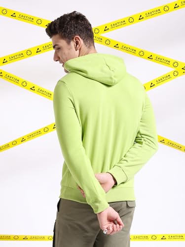 Image of The Indian Garage Co Green Regular Fit Solid Pullover Hooded Sweatshirt