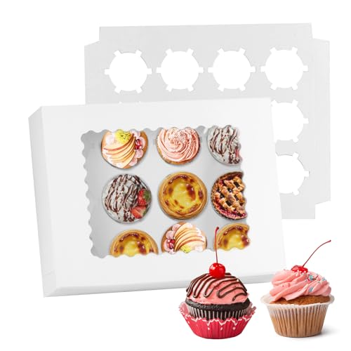 PanBeiQi Lot de 10 boîtes à cupcakes à 12 alvéoles avec fenêtre transparente et inserts, pour...