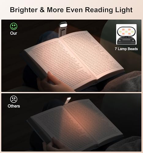 Image of Gritin Reading Light, Book Light for Reading in Bed - Eye Caring 3 Colors, 5-Level Dimmable Brightness,Long Lasting, Compact Size Rechargeable Clip on Book Reading Light for Book Lovers-Black
