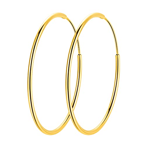 T400 Boucles d'oreilles Créoles en Argent 925 Plaqué or pour Femmes Filles 20 30 40 50 60 mm Cover