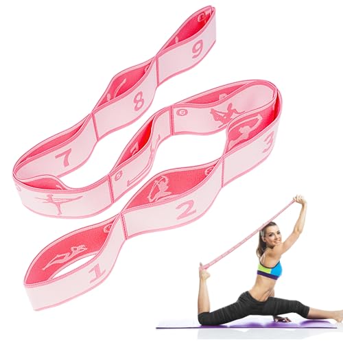 flintronic - Flintronic Yoga Stretching Strap, Stretching Band mit 9 Schleifen, Yoga Stretch Gurt, Fitness Stretchband, Hochelastischer Gymnastikband, für Pilates, Tanz, Gymnastik, Effektives Dehnung-Rosa