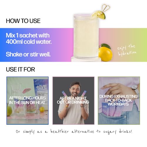 Image of Curiously +IVE(Positive) Electrolytes Powder No Sugar - 20 Sachets | Lemonade Flavour | Zero Sugar, Zero Carbs, Zero Calories | 8 Essential Electrolytes | Hydration + Recovery | Health Supplement Powder | Keto Friendly