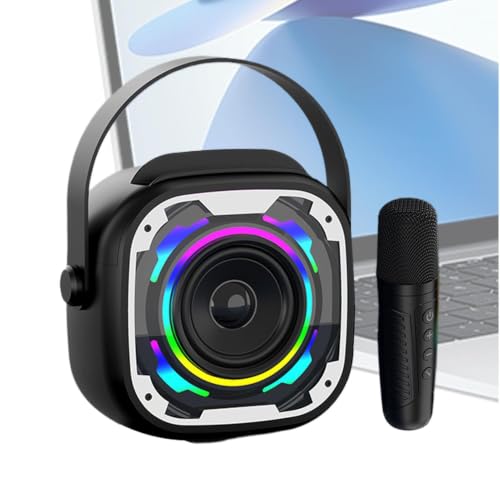 Liakyunf Conjunto de micrófono y Altavoz, Altavoz portátil con micrófono | Micrófono y portátil | Sistemas de PA, Boombox al Aire, Amplificador Musical con Mango y Luces RGB para al Aire