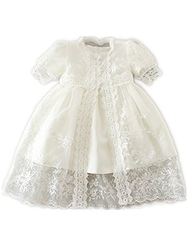 Robe de baptême en dentelle brodée haut de gamme avec son manteau