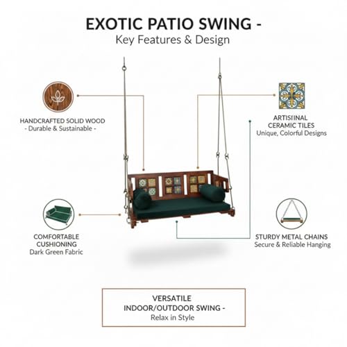 Image of APRODZ Swing for Home Reversible Sheesham Wooden Jhula for Adult for Home | Wooden Swing for Balcony | Hanging Swings with Brass Coated Chain | Patio Double Seater Indoor /Outdoor Swing, 132 x 55cm