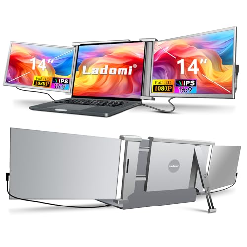 Ladomi Extensor de tela triplo para laptop de 14 polegadas, monitor FHD 1080p IPS, Plug and Play, para laptops de 13,5 a 16,5 polegadas - cinza S1