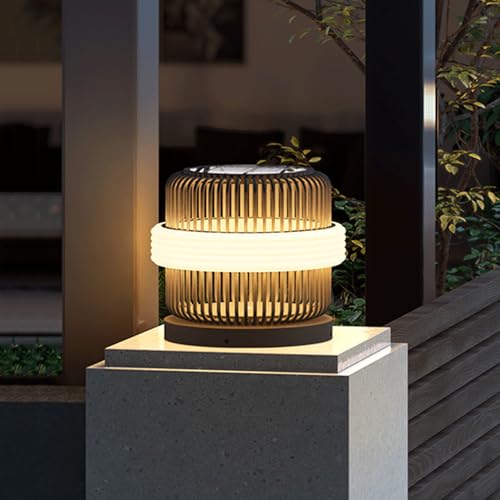 HZWJIA Solar Pillar Lamp Outdoor Luxury LED Fence Deck Post Cap Lamp Black Outdoor Lighting Solar Pillar Lamp IP65 Waterproof Pillar Head Lamp For Villa Courtyard Garden Pillar Lamp Side Length 11.8cm