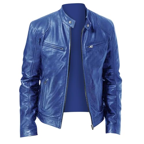 UHouse Blouson Moto Homme Vêtements Cuir Bomber Pour Hommes Vetement Cowboy Bombers Blousons Steampunk Veste Chic Automne Hiver Legere Bleu XL