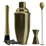 6 Pcs Bronze Cocktail Shaker Set by Homestia Bartender Kit Stainless Steel 24oz Martini Shaker, Barpoon, Double Jigger, Muddler, 2 Liquor Pour Spout