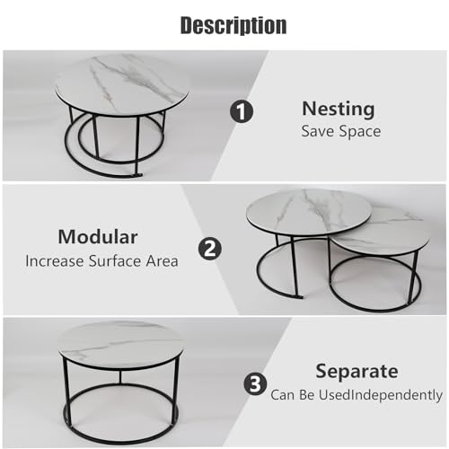 maxant Round Nesting Tables, Coffee Table Set of 2, Removable End Table, Faux Marble Stacking Sofa with Metal Frame, Vintage Wooden Stacking Space, for Living Room/Bedroom, Rustic Brown 80cm + 60cm 4 maxant Round Nesting Tables, Coffee Table Set of 2, Removable End Table, Faux Marble Stacking Sofa with Metal Frame, Vintage Wooden Stacking Space, for Living Room/Bedroom, Rustic Brown 80cm + 60cm - Image 4