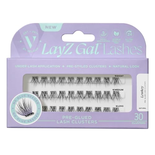 LayZ Gal™ Lash Clusters, Self Adhesive Eyelashes, Individual Lashes Kit, Lash Cluster Kit, Natural Lashes, Pre Styled Flare Shape, Natural Volume, No Glue Needed (Lowkey)