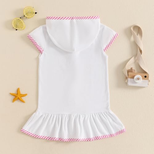 Image of Girls Terry Cloth Swim Cover Up Zip Up Hooded Bathing Suit Coverup Wraps Rufled Kids Pool Beach Robe Cover-Up Dress