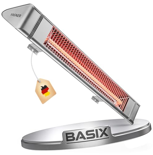 VASNER Teras 25 Basix- Elektrischer Terrassenstrahler mit 1 Heizstufe, 2500 Watt, Infrarot Heizstrahler für Outdoor, Infrarotstrahler Gastro/ Terrasse, extern steuerbar (Silber)